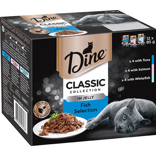 Dine Classic Collection Fish Selection In Jelly Gravy Wet Cat Food Pouches 12x85g