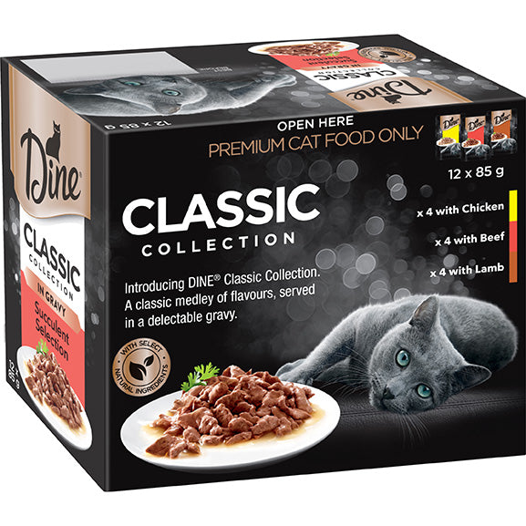 Dine Classic Collection Succulent Selection In Gravy Wet Cat Food Pouches 12x85g