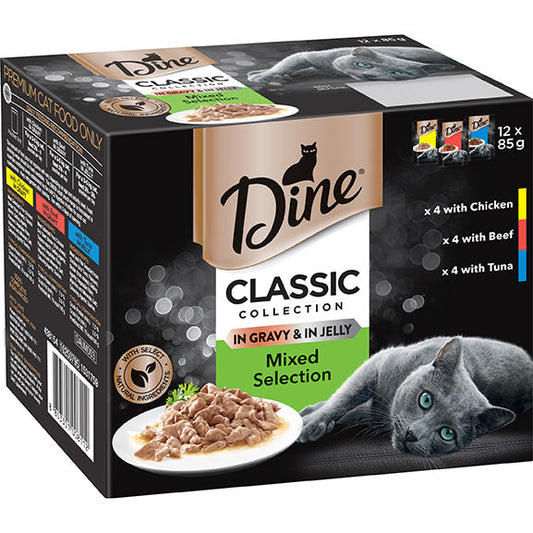 Dine Classic Collection Mixed Selection In Gravy & In Jelly Wet Cat Food Pouches 12x85g