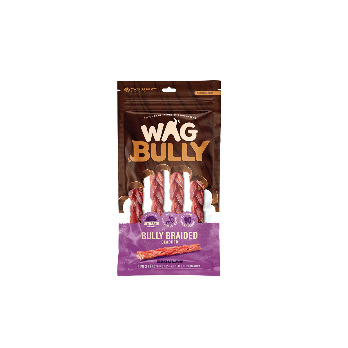 WAG Braided Bully Stick 4pk