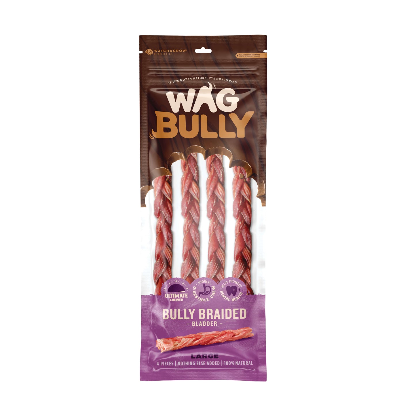 WAG Braided Bully Stick 4pk