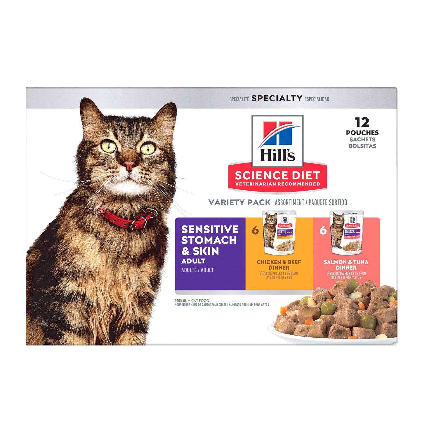 Hill’s Science Diet Adult Sensitive Skin & Stomach Variety Pack Wet Cat Food Pouches 12x80g
