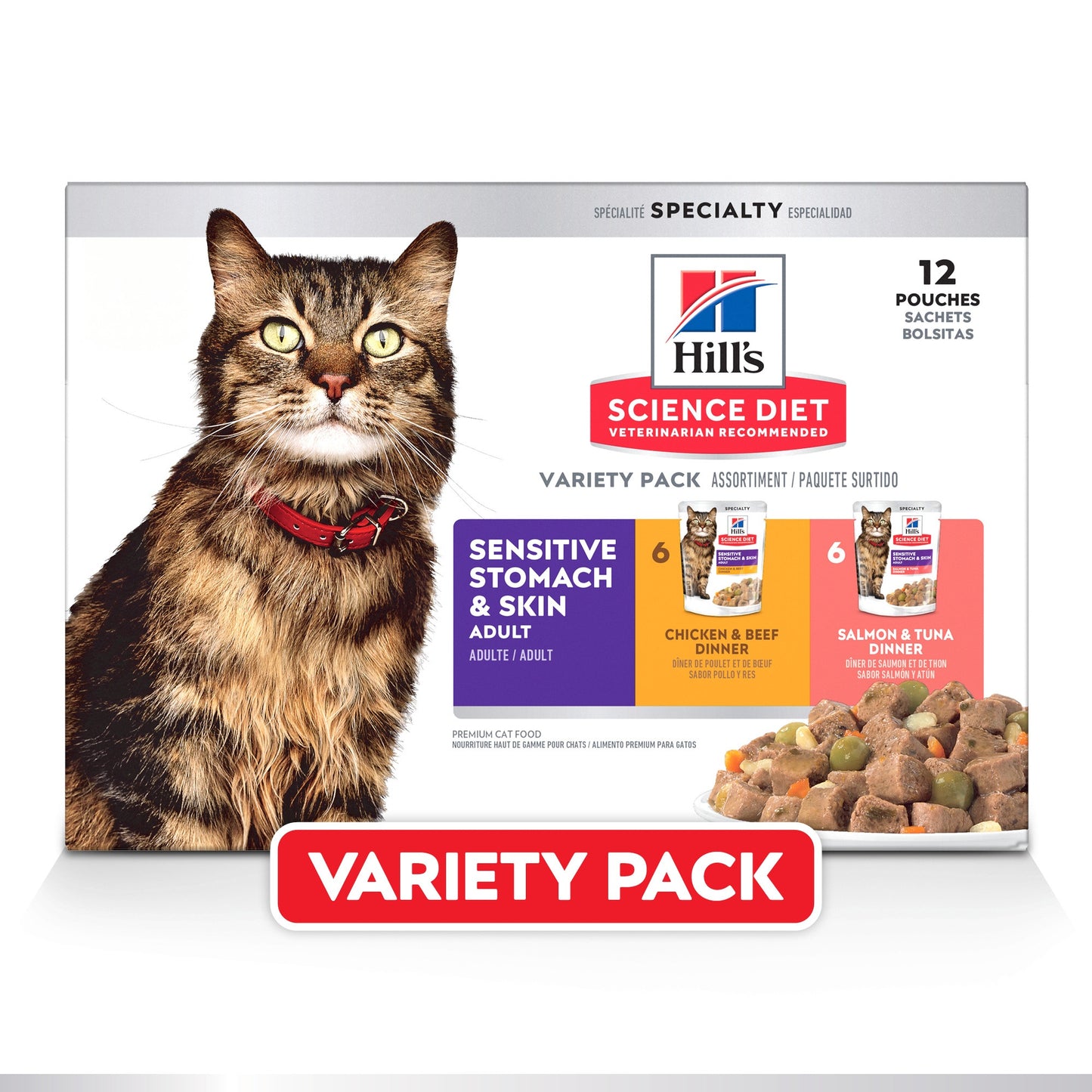 Hill’s Science Diet Adult Sensitive Skin & Stomach Variety Pack Wet Cat Food Pouches 12x80g