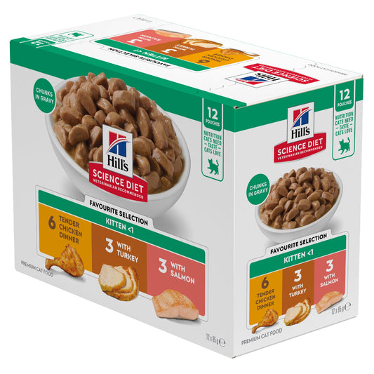Hill’s Science Diet Favourite Selection Variety Pack Pouches Wet Kitten Food 12x85g
