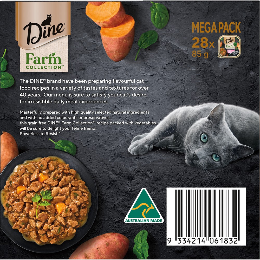 Dine Adult Farm Collection Salmon Sweet Potato & Spinach in Sauce Wet Cat Food Pack 28x85g