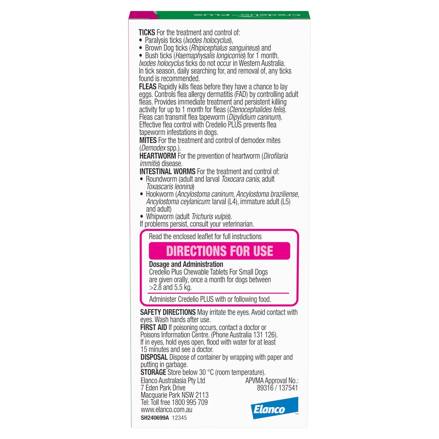 Credelio PLUS Chewable Tablets For Small Dogs 2.8-5.5kg