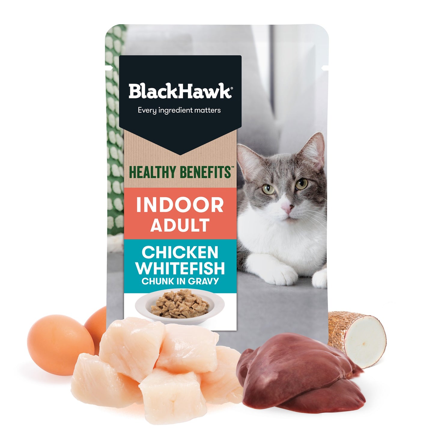 Black Hawk Healthy Benefits Indoor Chicken Whitefish in Gravy Wet Cat Food