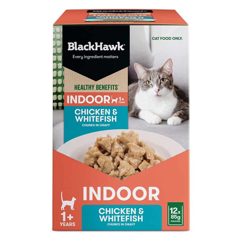 Black Hawk Healthy Benefits Indoor Chicken Whitefish in Gravy Wet Cat Food