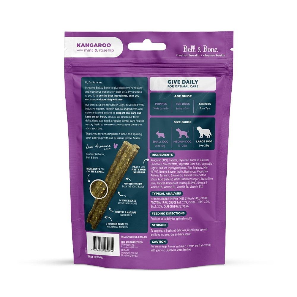 Bell & Bone Large Breed Senior Kangaroo Dental Sticks Dog Treats
