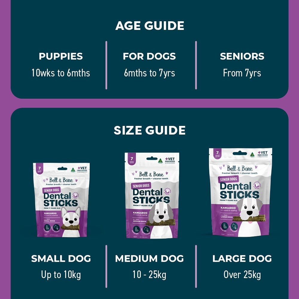 Bell & Bone Large Breed Senior Kangaroo Dental Sticks Dog Treats