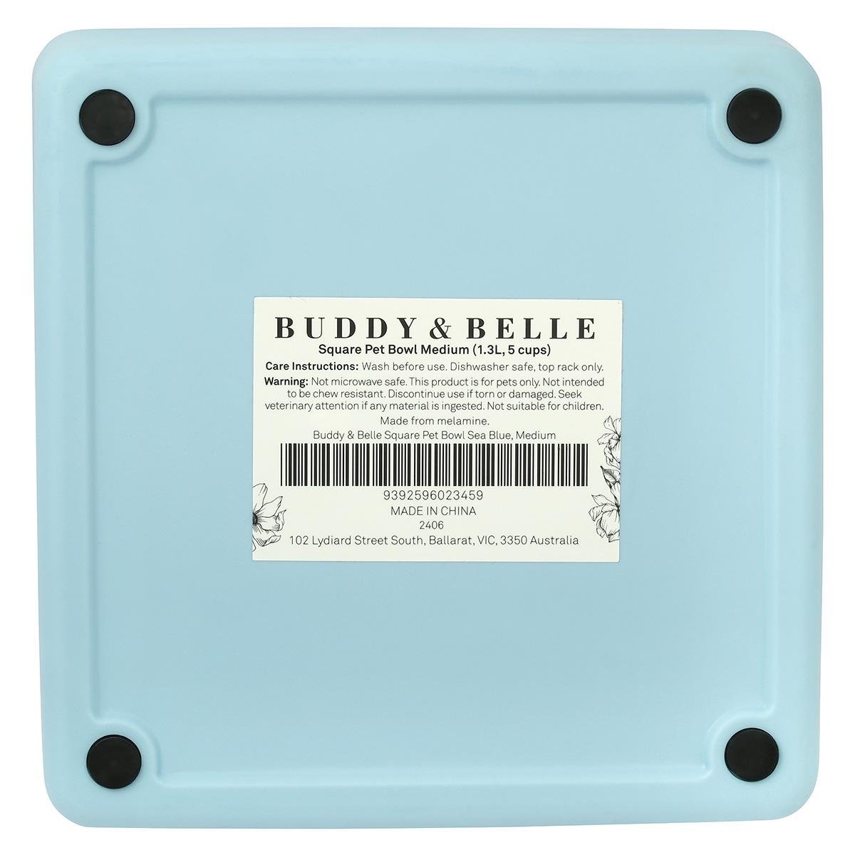 Buddy & Belle Square Pet Bowl Sea Blue Medium