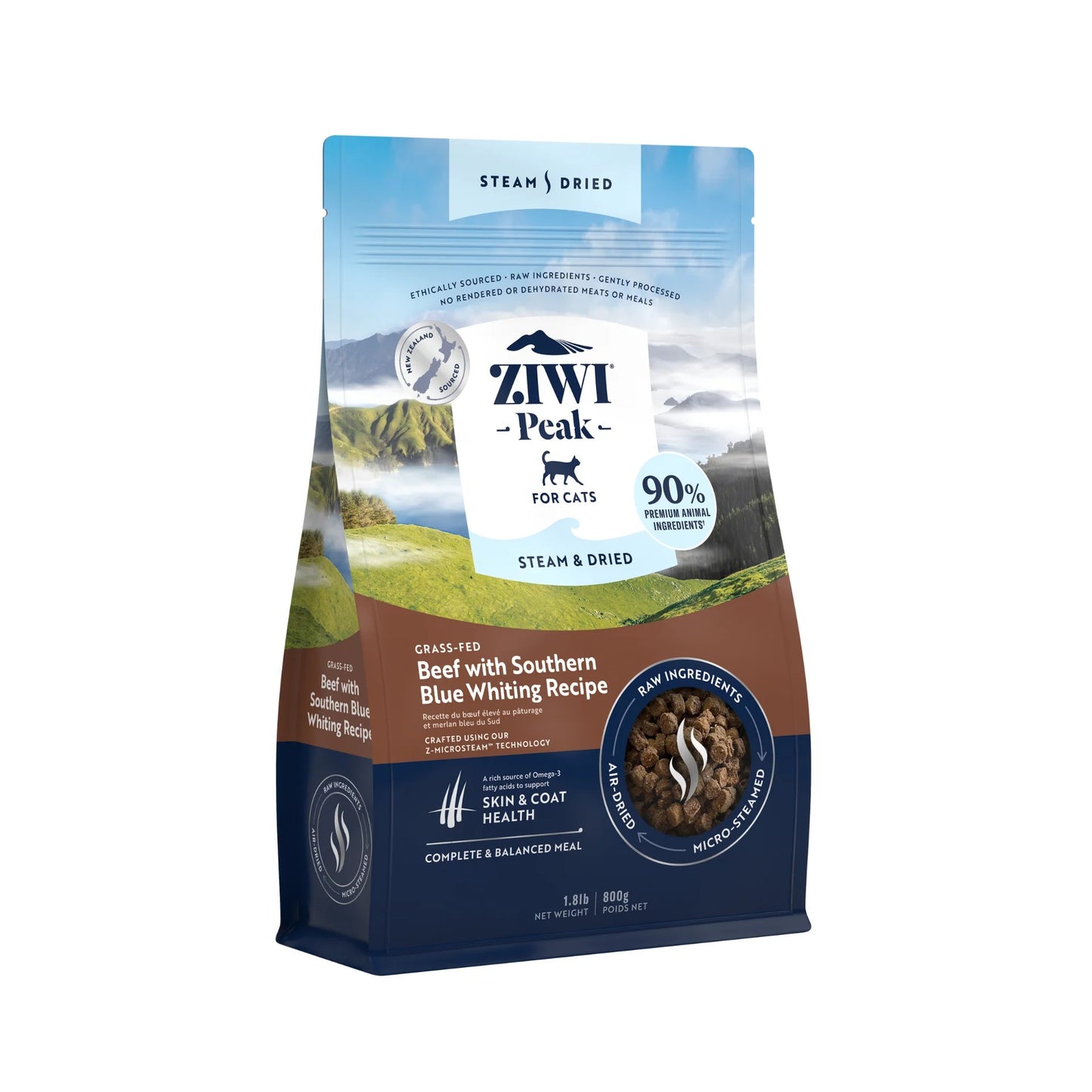 Ziwi Peak Steam & Dried Grass-fed Beef with Southern Blue Whiting Dry Cat Food