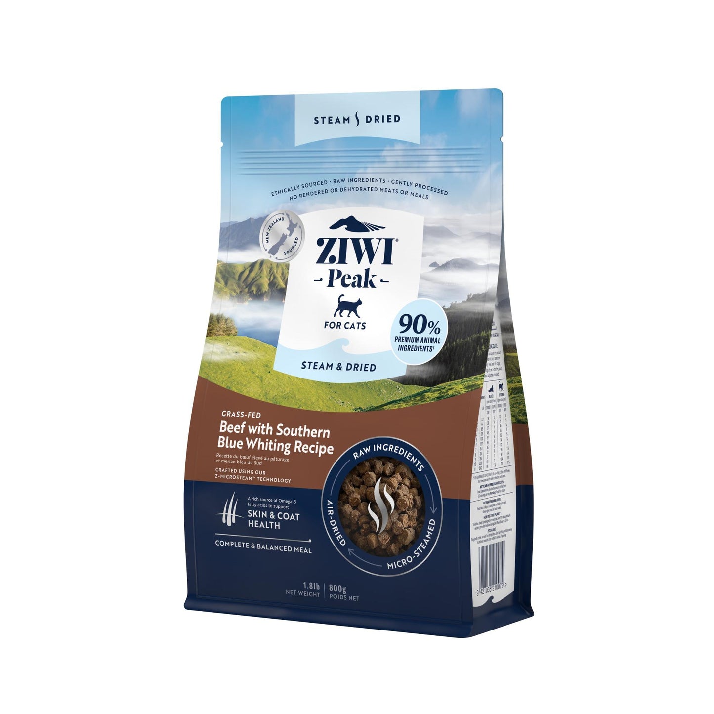 Ziwi Peak Steam & Dried Grass-fed Beef with Southern Blue Whiting Dry Cat Food