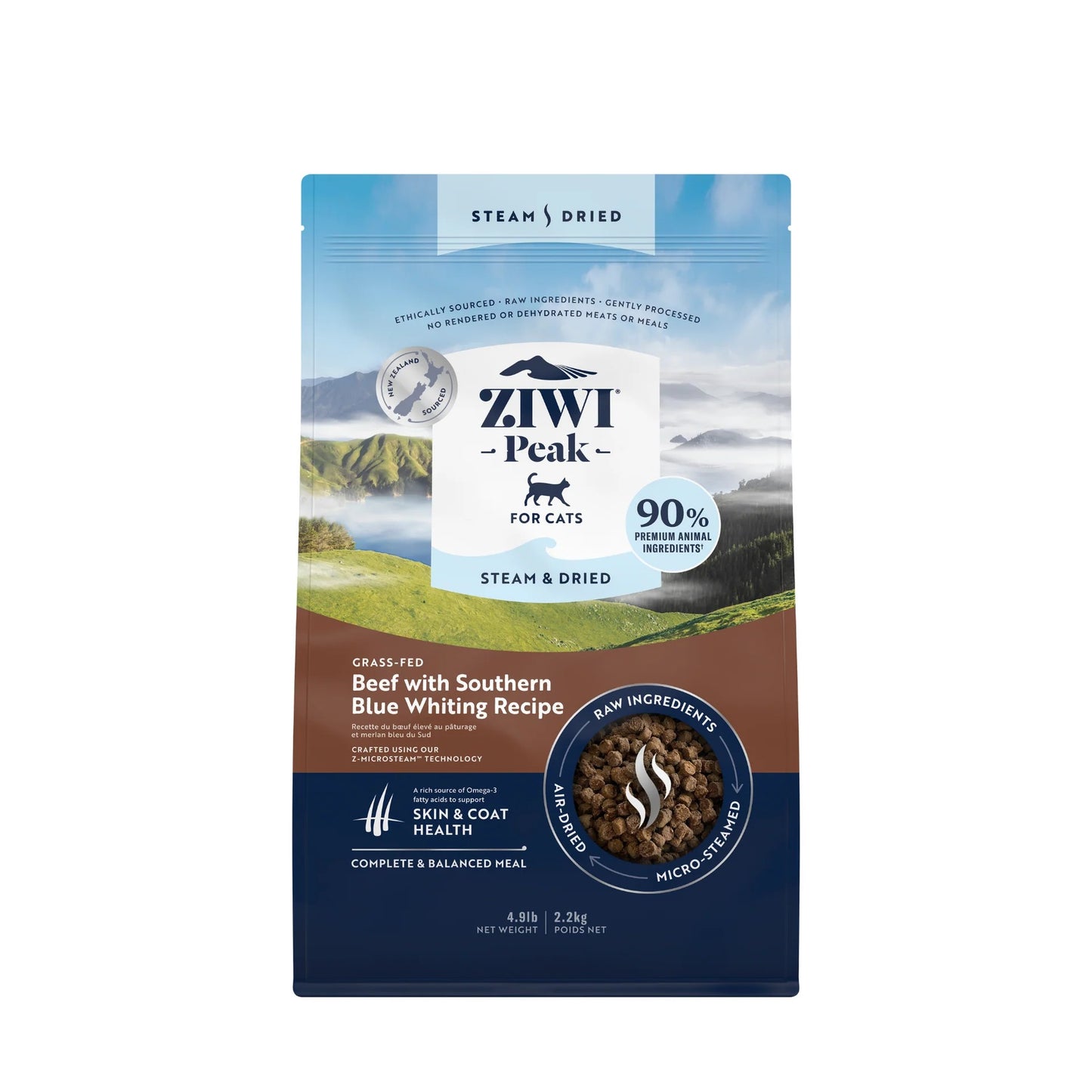 Ziwi Peak Steam & Dried Grass-fed Beef with Southern Blue Whiting Dry Cat Food