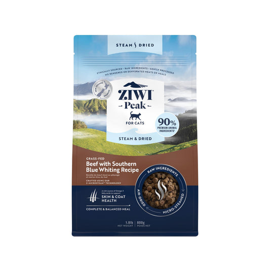 Ziwi Peak Steam & Dried Grass-fed Beef with Southern Blue Whiting Dry Cat Food