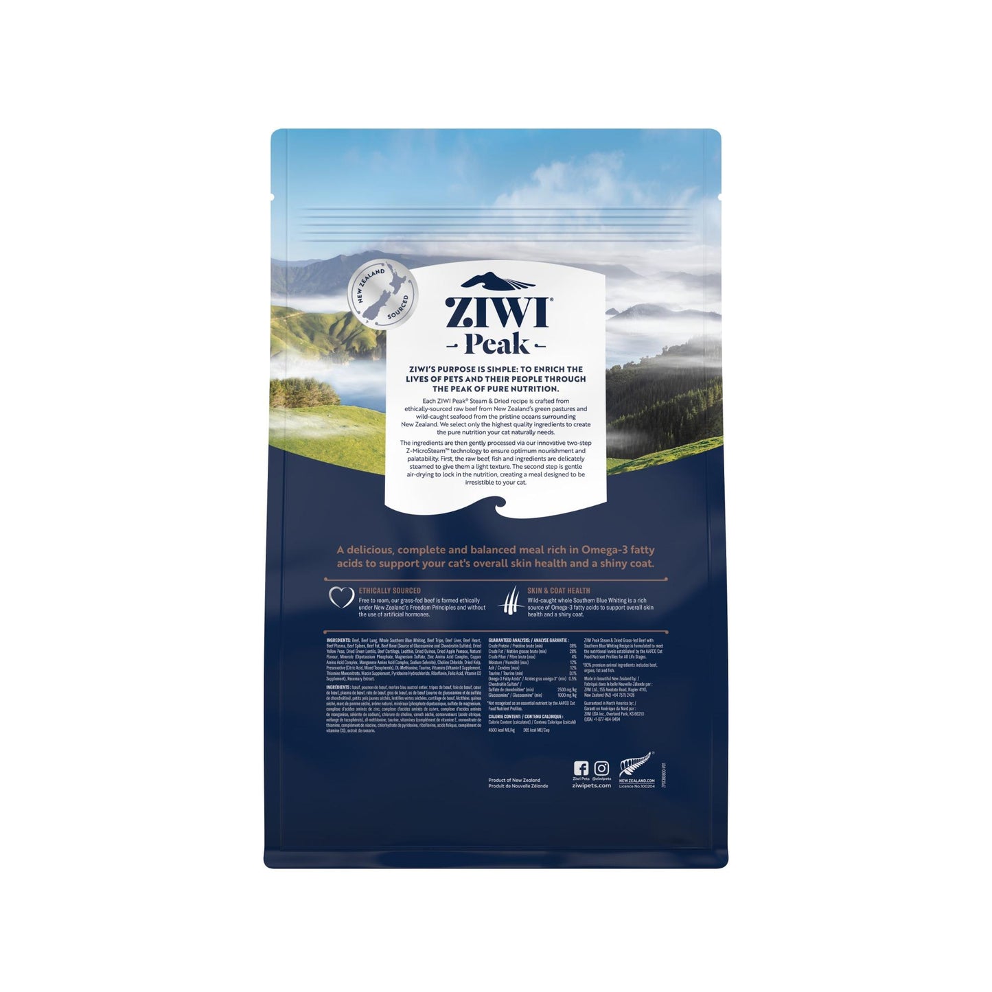 Ziwi Peak Steam & Dried Grass-fed Beef with Southern Blue Whiting Dry Cat Food