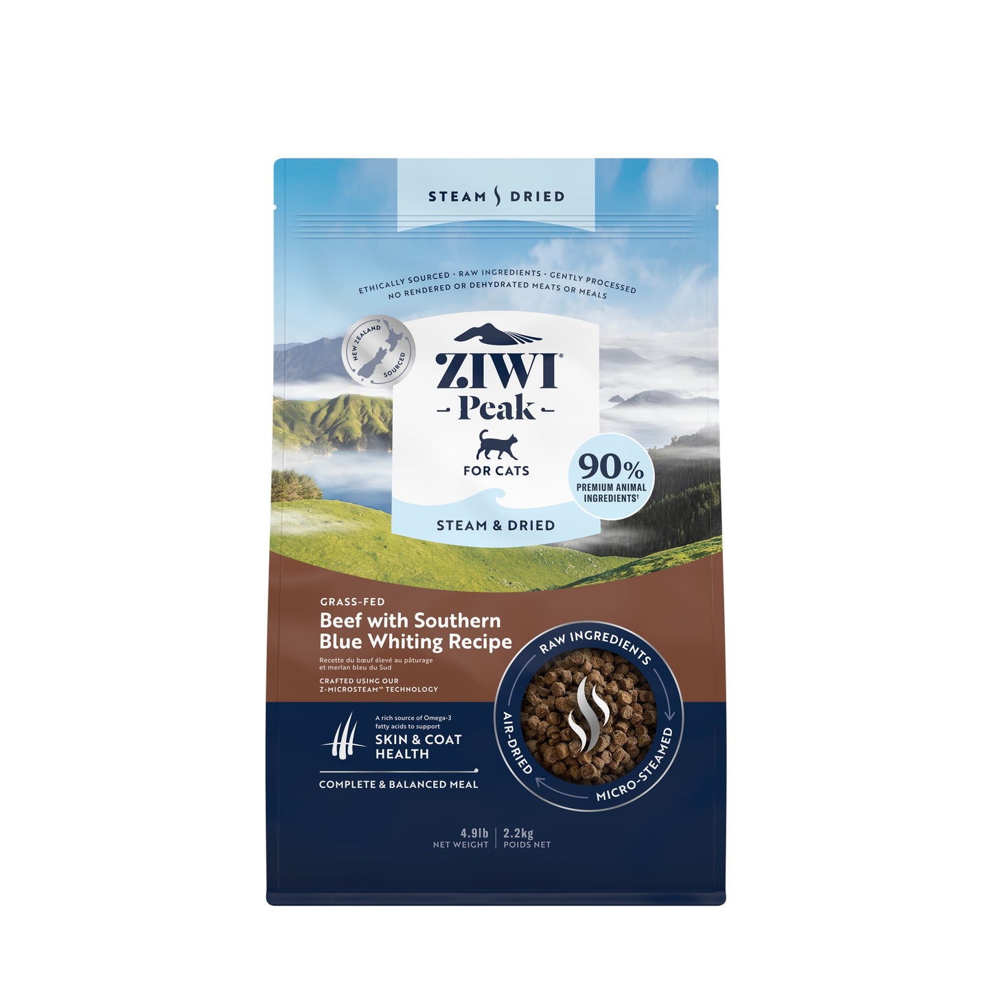 Ziwi Peak Steam & Dried Grass-fed Beef with Southern Blue Whiting Dry Cat Food