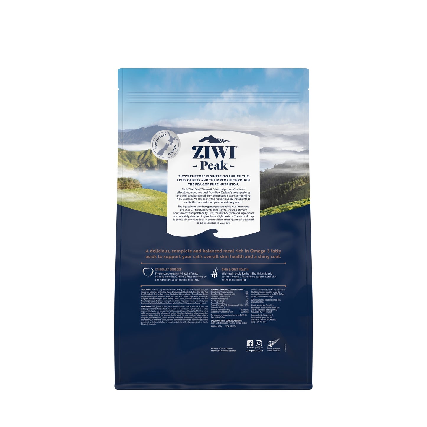 Ziwi Peak Steam & Dried Grass-fed Beef with Southern Blue Whiting Dry Cat Food