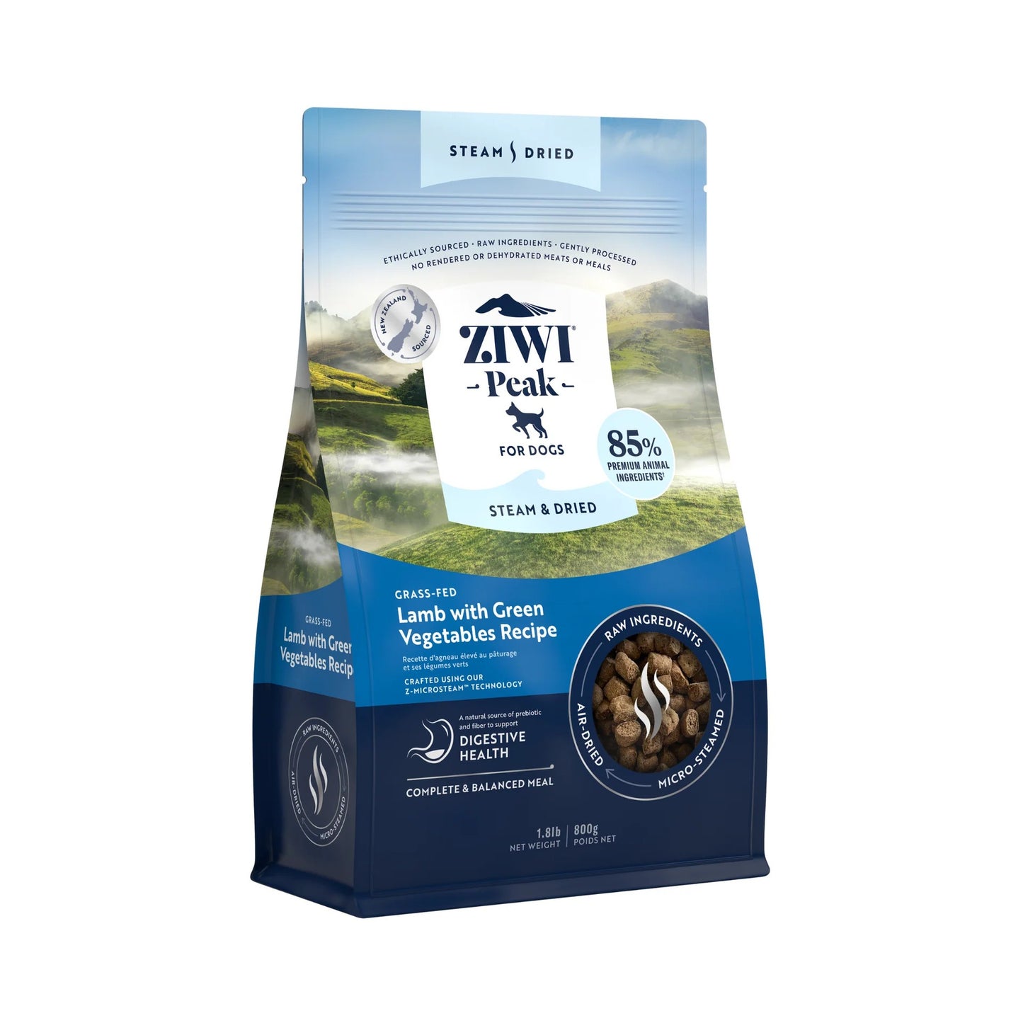 Ziwi Peak Steam & Dried Grass-fed Lamb with Green Vegetables Dry Dog Food
