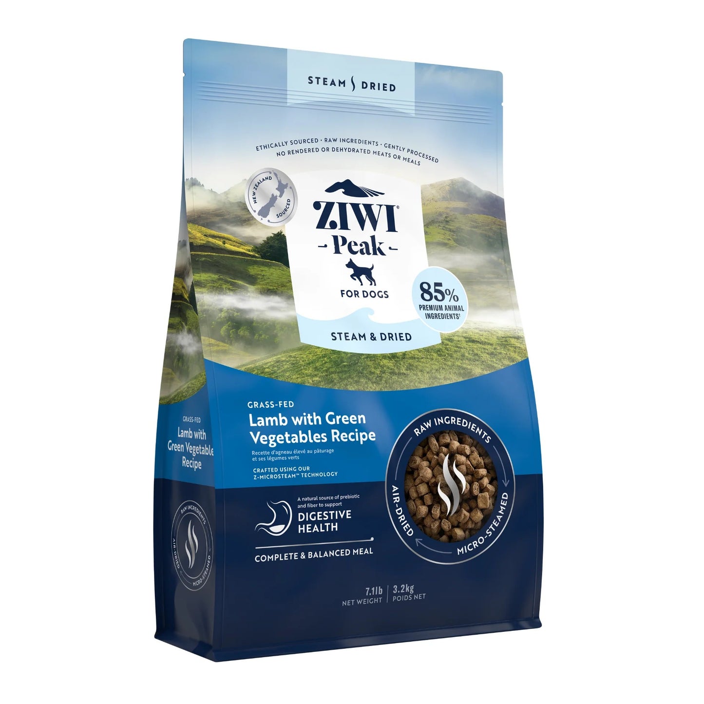 Ziwi Peak Steam & Dried Grass-fed Lamb with Green Vegetables Dry Dog Food