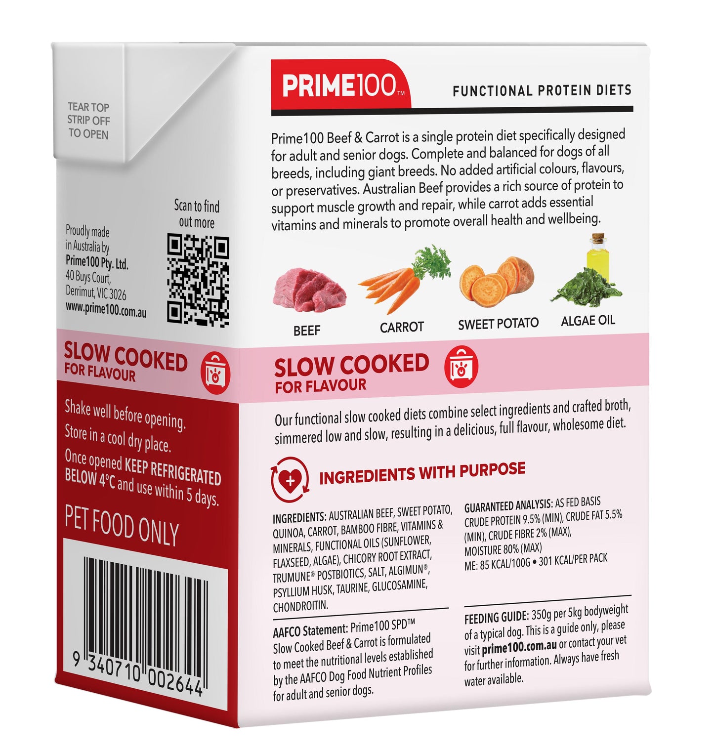 Prime100 SPD Slow Cooked Beef & Carrot Wet Dog Food