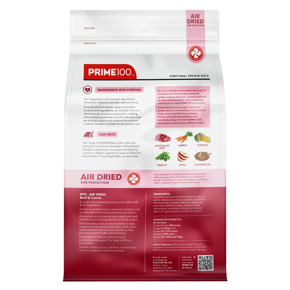 Prime100 SPD Air Dried Beef & Carrot Dry Dog Food