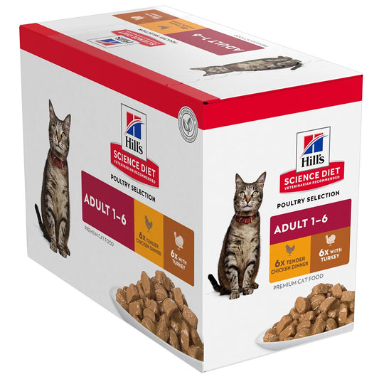Hill’s Science Diet Adult Poultry Selection Variety Pack Wet Cat Food Pouches 12x85g