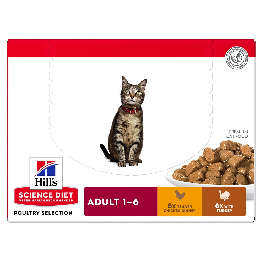 Hill’s Science Diet Adult Poultry Selection Variety Pack Wet Cat Food Pouches 12x85g