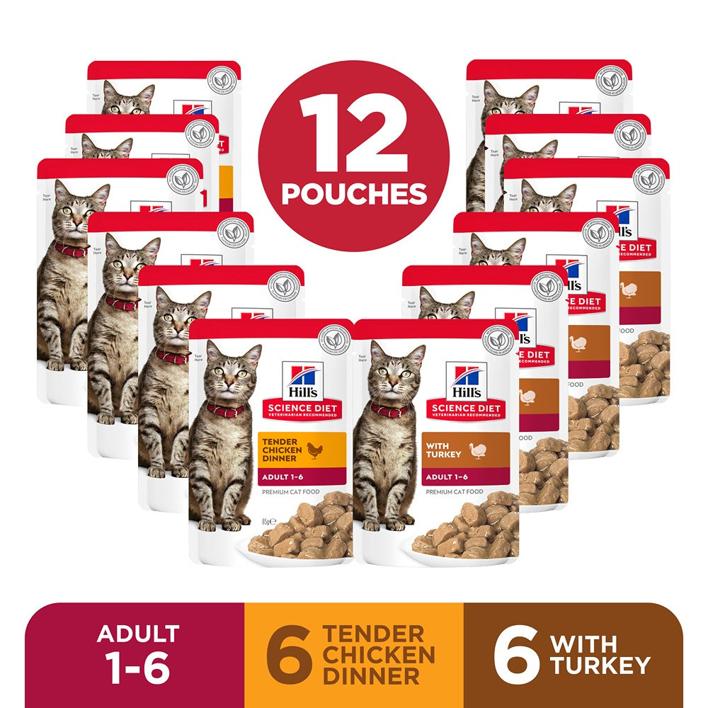 Hill’s Science Diet Adult Poultry Selection Variety Pack Wet Cat Food Pouches 12x85g