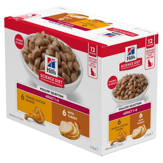 Hill’s Science Diet Adult Poultry Selection Variety Pack Wet Cat Food Pouches 12x85g