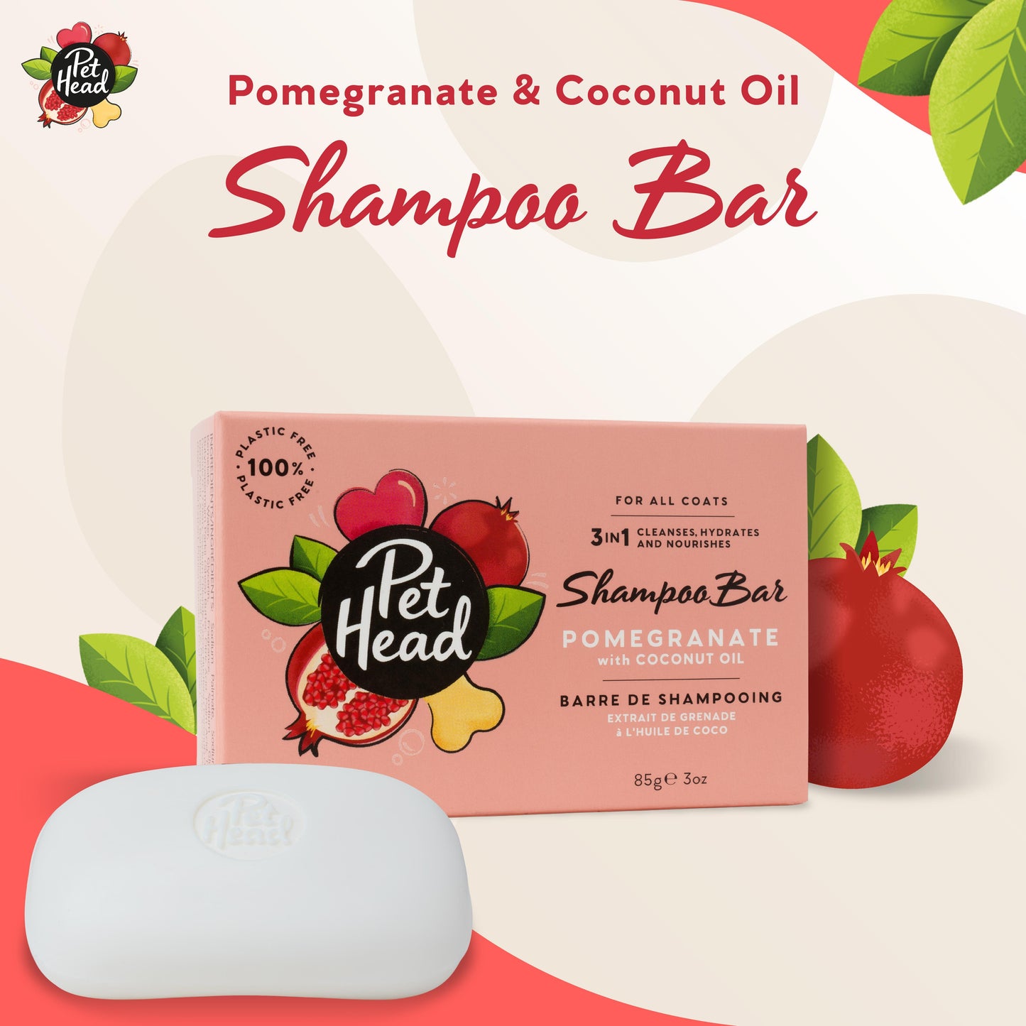 Pet Head 3 in 1 Shampoo Bar For Dogs Pomegranate