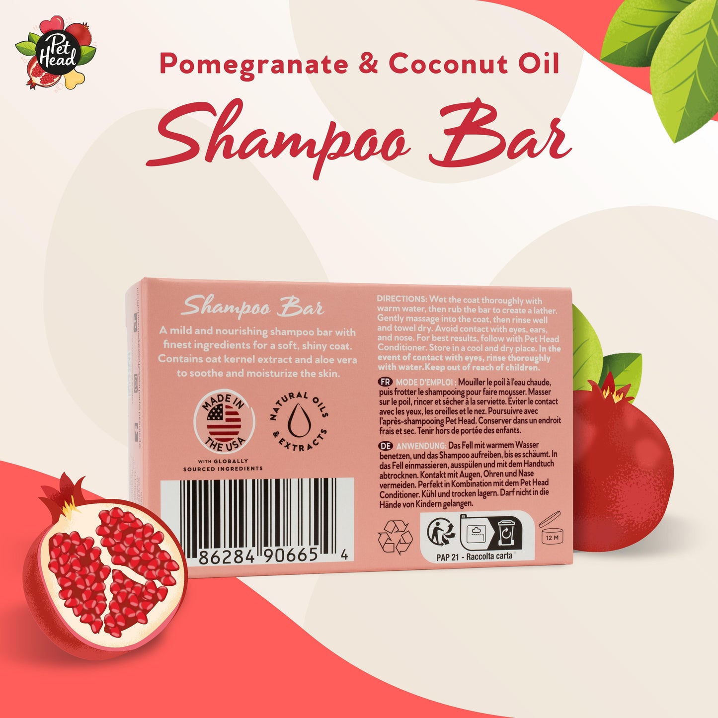 Pet Head 3 in 1 Shampoo Bar For Dogs Pomegranate