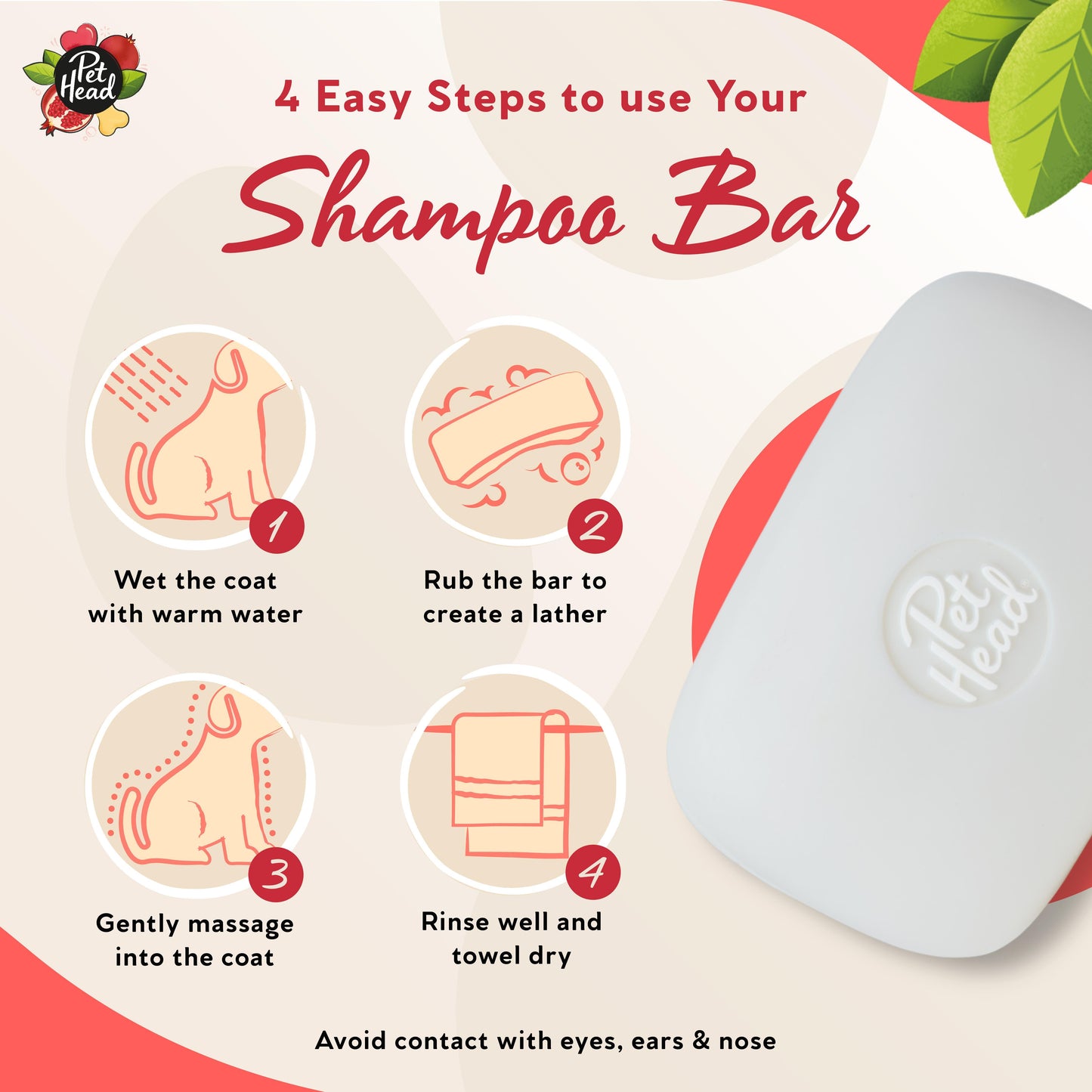 Pet Head 3 in 1 Shampoo Bar For Dogs Pomegranate