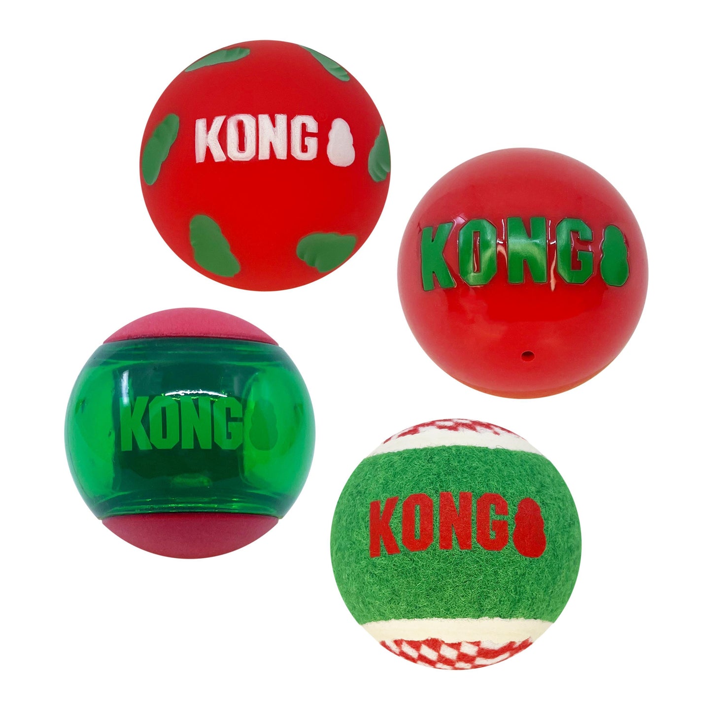 Kong Christmas Holiday Occasions Balls Dog Toy 4 Pack