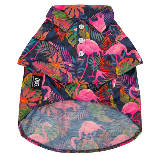 DGG Hawaiian Dog Shirt Flamin' Flamingos