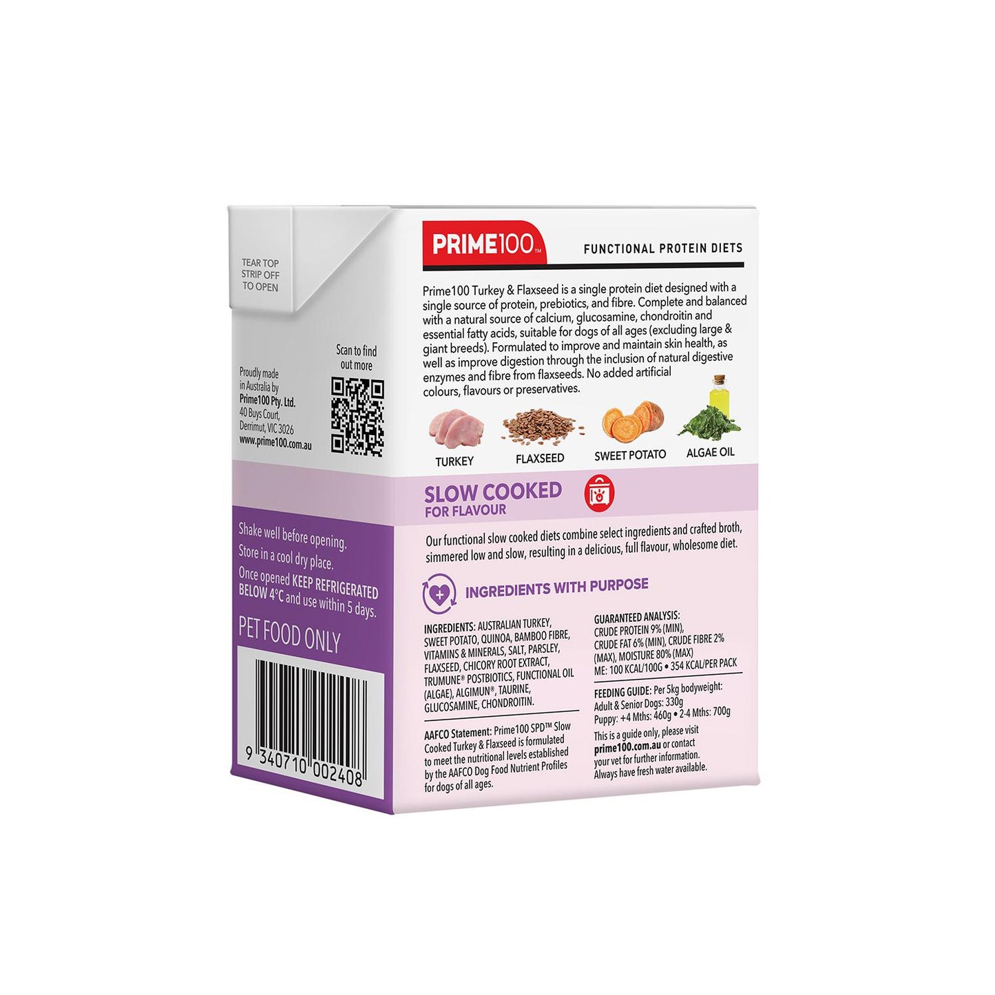 Prime100 SPD Slow Cooked Turkey & Flaxseed 354g