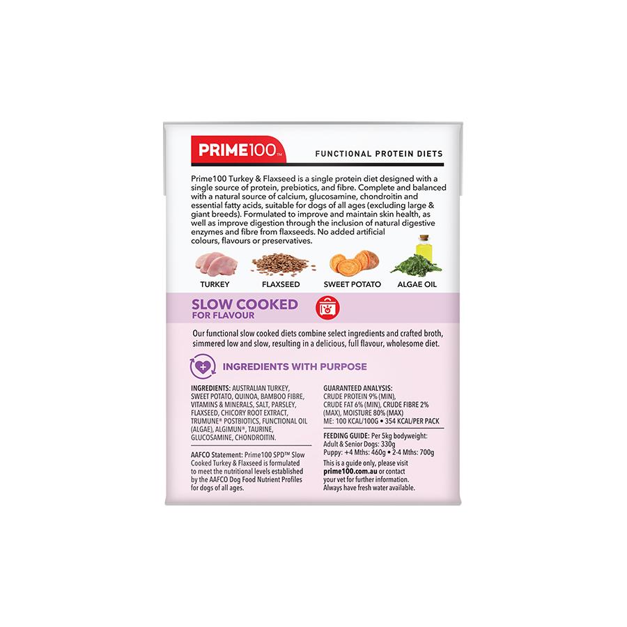 Prime100 SPD Slow Cooked Turkey & Flaxseed 354g