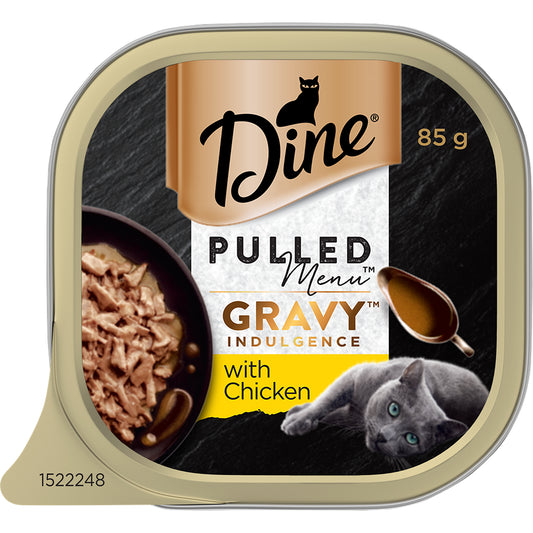 Dine Wet Cat Tray Pulled Menu Gravy Indulgence Chicken Wet Cat Food 7x85g