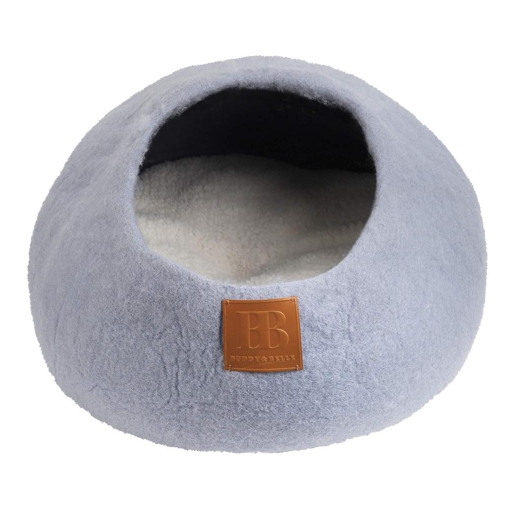 Buddy & Belle Wool Cat Cave Bed Pearl Blue