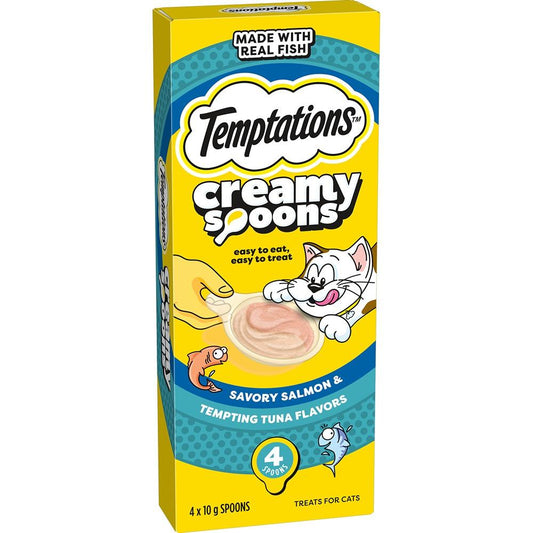 Temptations Creamy Spoons Cat Treat Savory Salmon & Tempting Tuna 4x10g