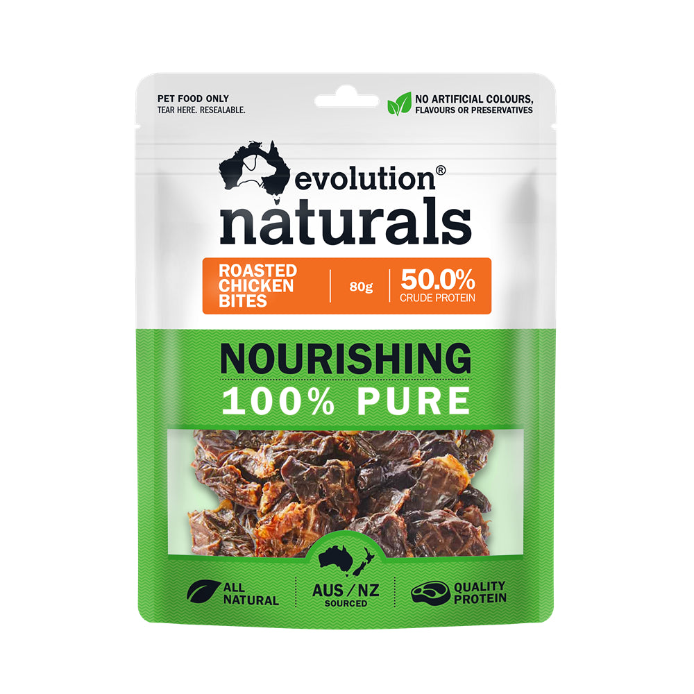 Evolution Naturals Oven Roasted Chicken Bites Dog Treats 80g