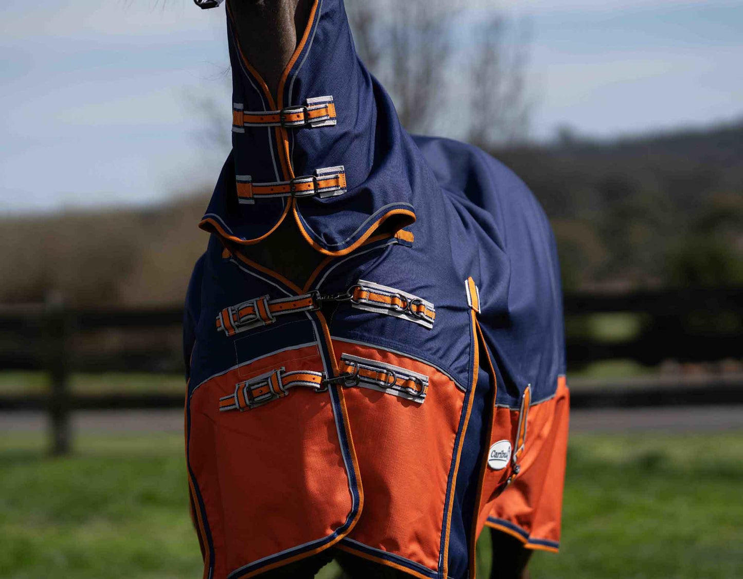 Caribu Eclipse Combo Horse Rainsheet Navy Kumquat