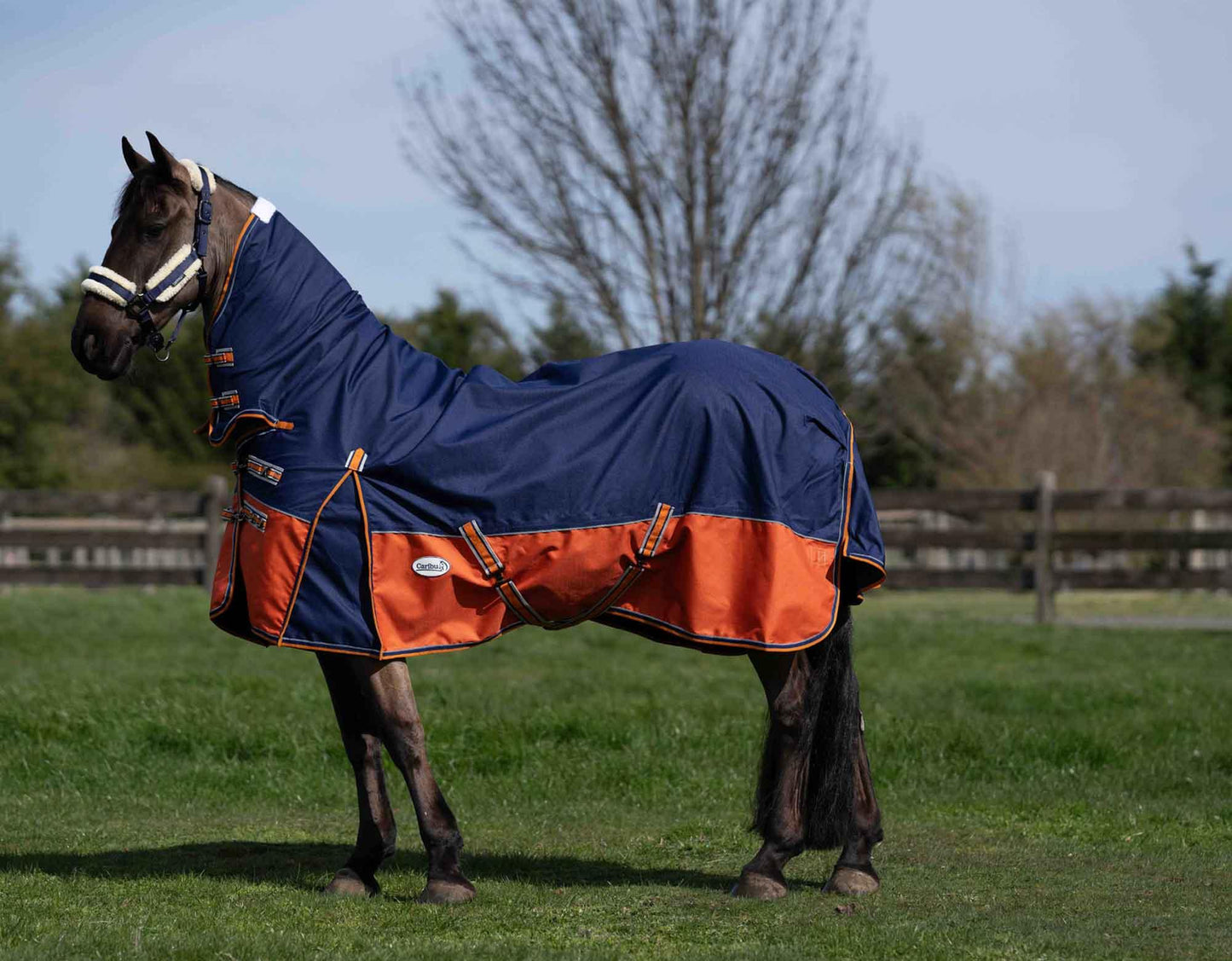 Caribu Eclipse Combo Horse Rainsheet Navy Kumquat