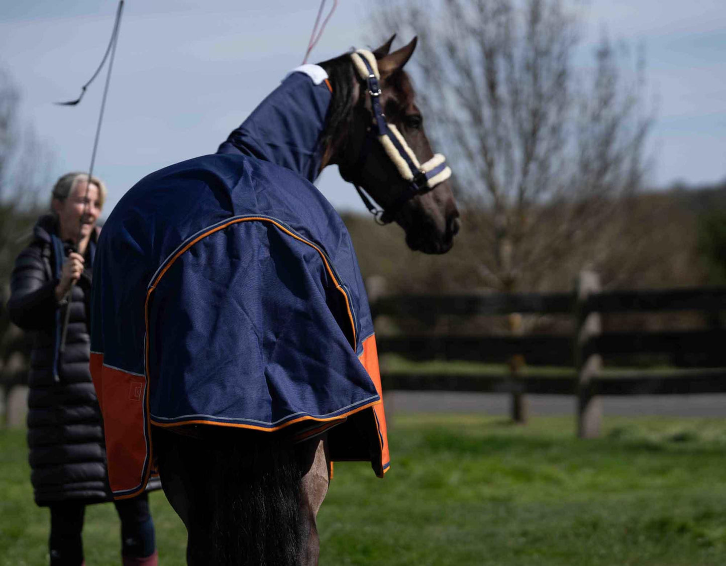 Caribu Eclipse Combo Horse Rainsheet Navy Kumquat