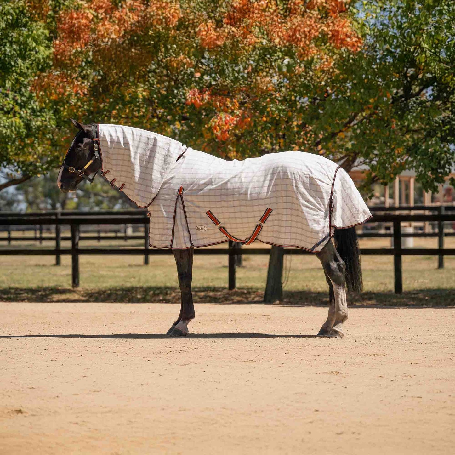 Caribu Ripstop Combo XL Gusset Horse Rug Navy Kumquat