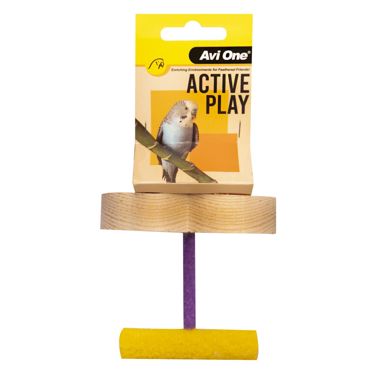 Avi One Bird Toy Wooden Heart Mirror With Sandy Perch