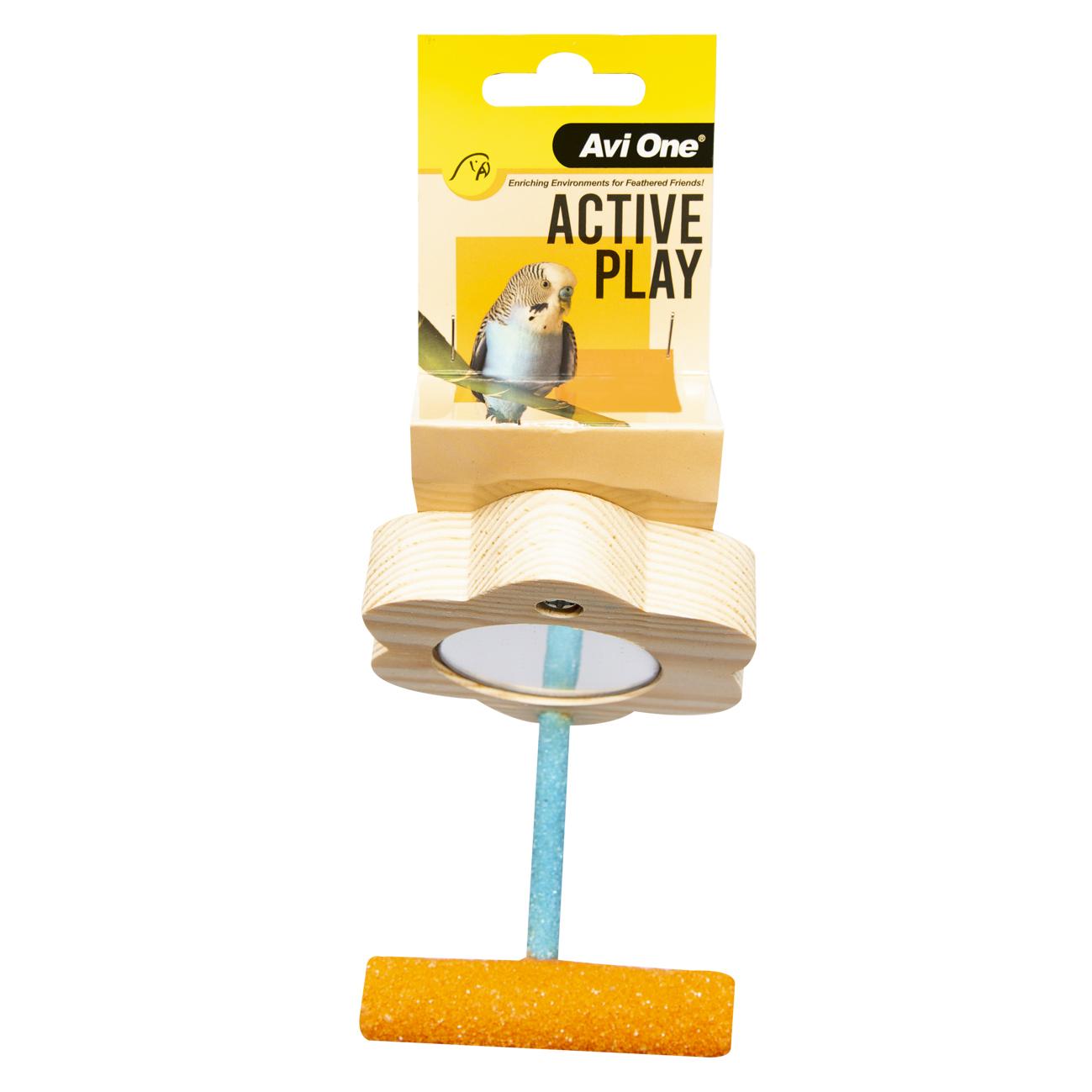 Avi One Bird Toy Wooden Blossom Mirror With Sandy Perch