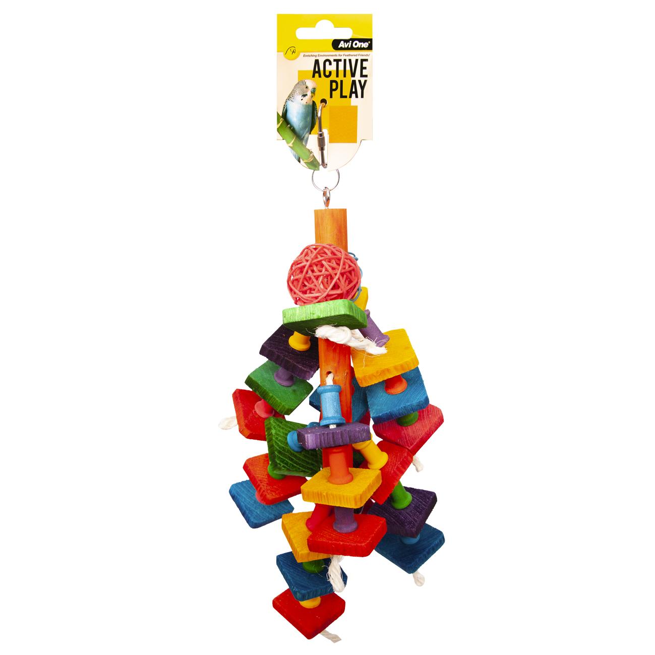 Avi One Bird Toy Rattan Ball With Wooden Blocks