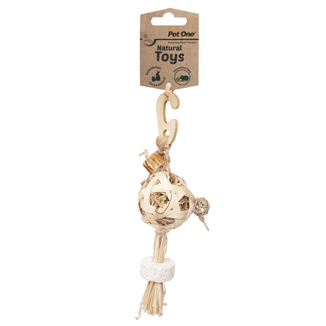 Pet One Small Animal Natural Toy Rattan Ball with Raffia Tassel