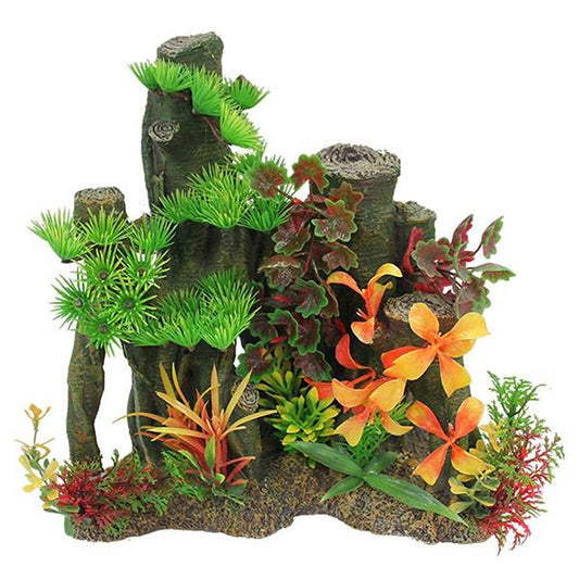 Aquatopia Fish Tank Ornament Tree Stump With Plants 22x13x23cm